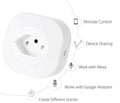 White smart socket plug with WiFi and voice control features showing EU plug configuration