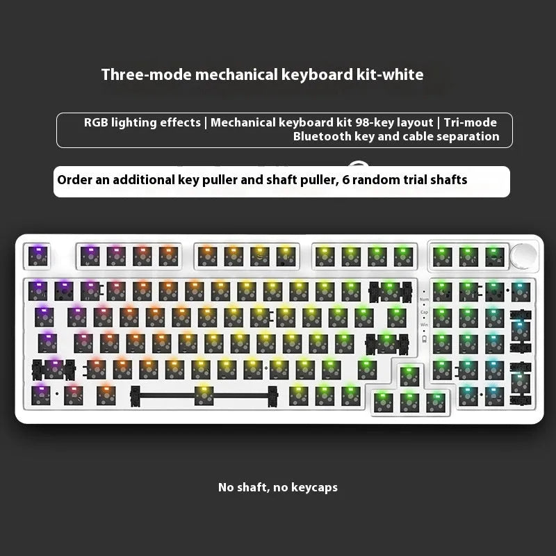 98-key wireless Bluetooth mechanical keyboard kit with metal control knob and multiple colour options