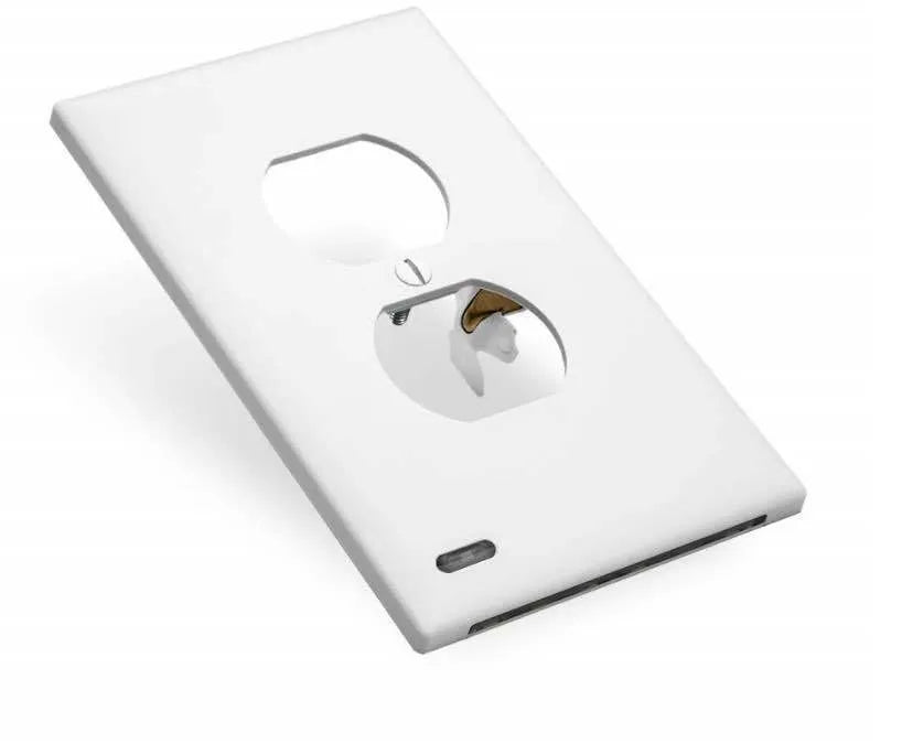 White socket-mounted LED night light plugged into a UK wall outlet.