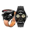 Black 2-in-1 Bluetooth headset smart watch with touch button, leather silicone or steel belt silicone strap options