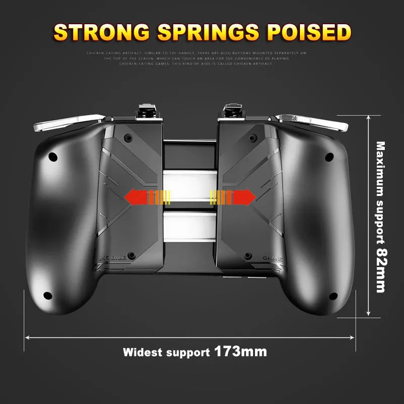 Multifunctional mobile game handle for smartphones in black, blue, or white with universal clip.