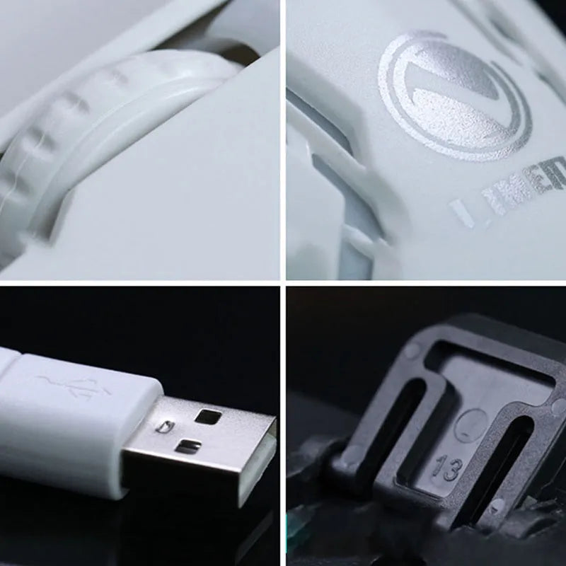 GTX300 black and white wired gaming keyboard and mouse set with glowing backlight on desk