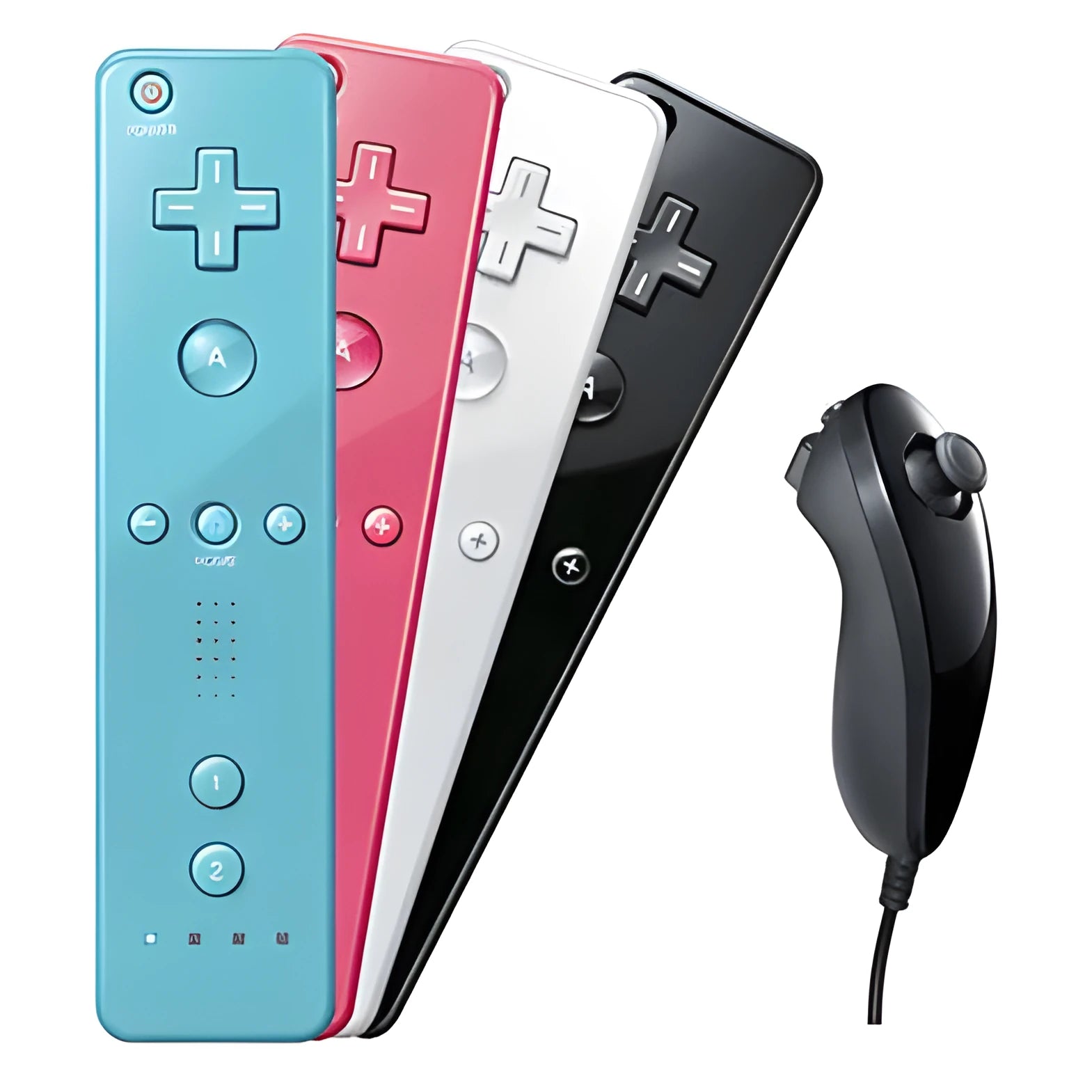 Wii left and right wireless controllers with rubber sleeve grip in multiple colour options