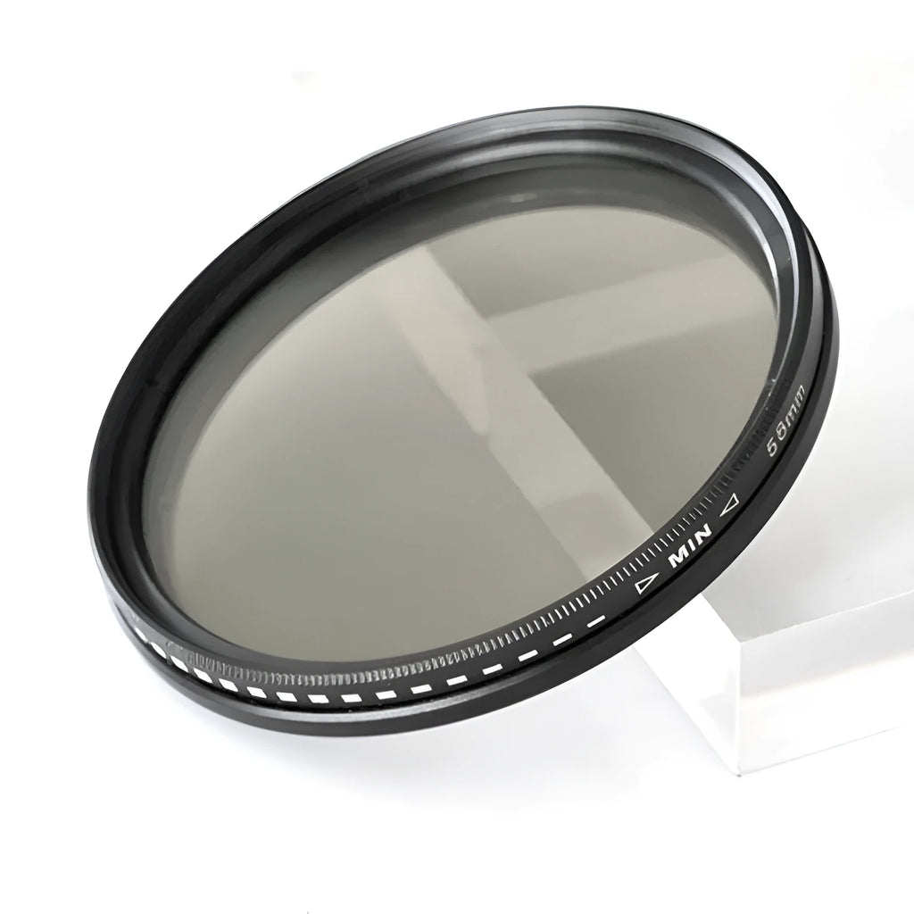 Adjustable multi-diameter ND camera filter kit with ND-2, ND-4, ND-8, and ND-400 filters and adapter rings
