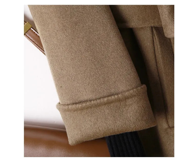 Long wool coat with suit collar in black and caramel colour options for formal wear