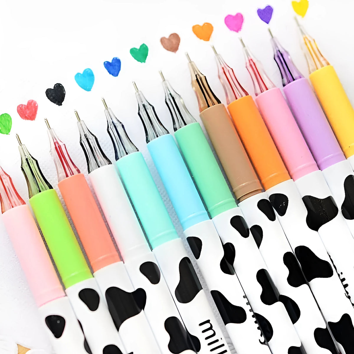 Set of 12 cow colour gel pens with 0.38mm fine tips in plastic shells