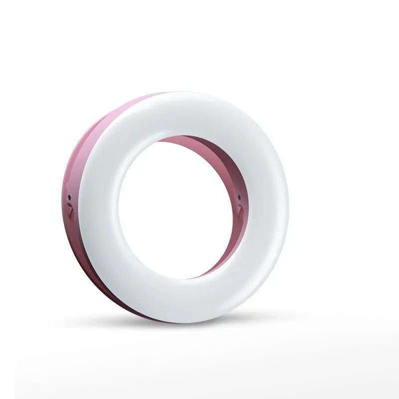 Black portable LED ring light for mobile phones with USB charging cable