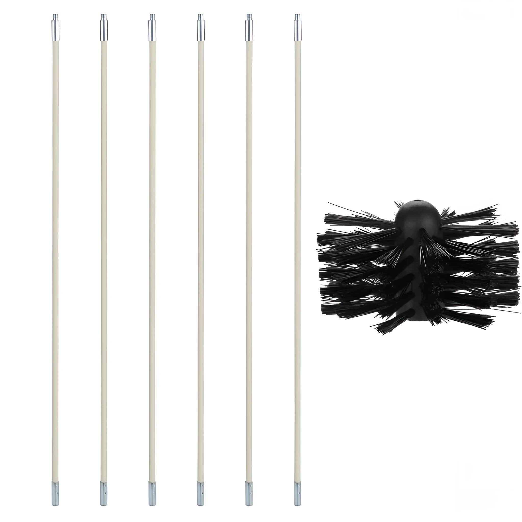 Flexible chimney cleaning brush with nylon bristles on bendable 600mm rod for dryer pipe and boiler cleaning