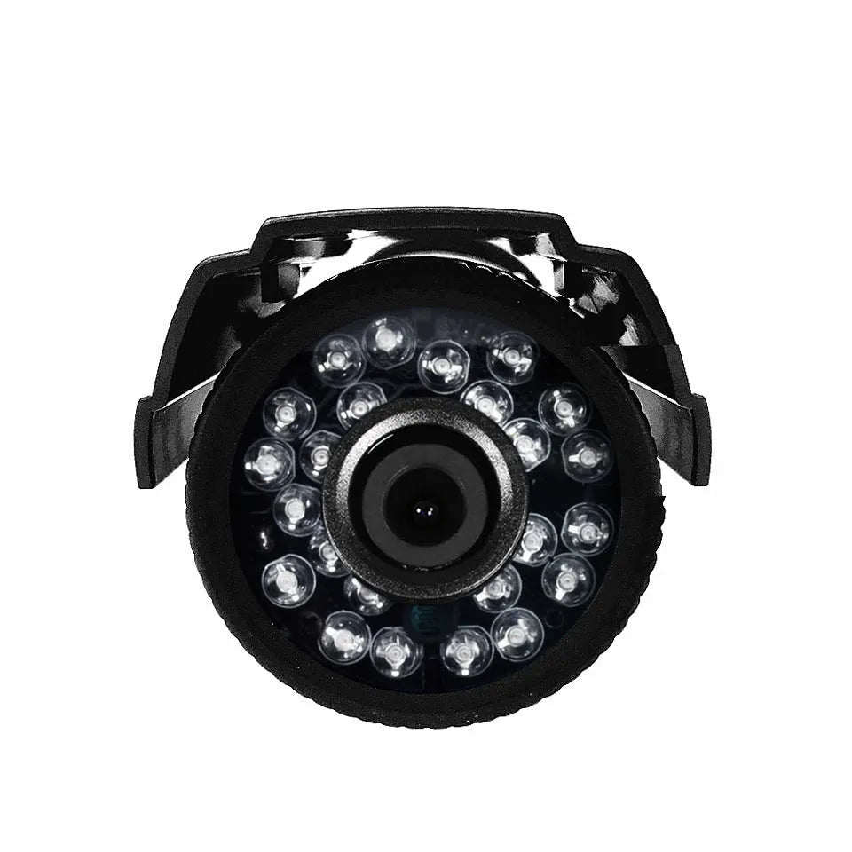 Black HD waterproof security camera with fixed lens for outdoor surveillance.