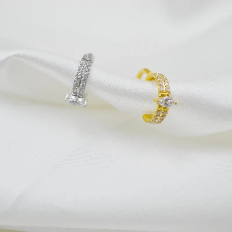 Titanium steel heart earrings with full diamond zircon in gold and silver colours