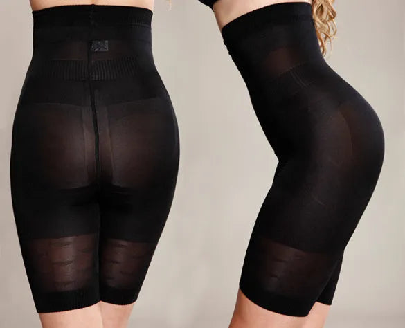 Women's seamless high waist shapewear short for tummy control in black or nude.