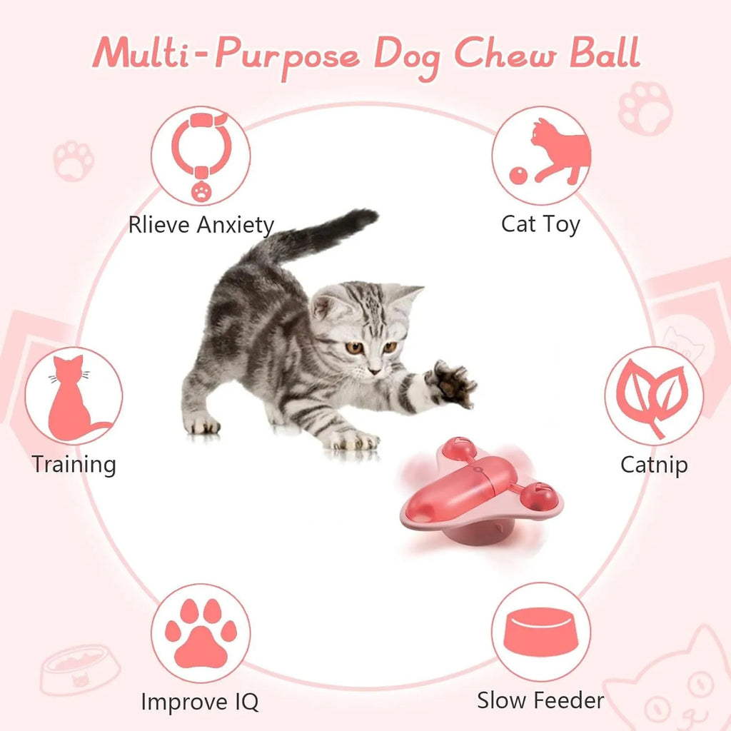 Blue interactive pet puzzle feeder toy with bell, catnip compartment, and snack cabin