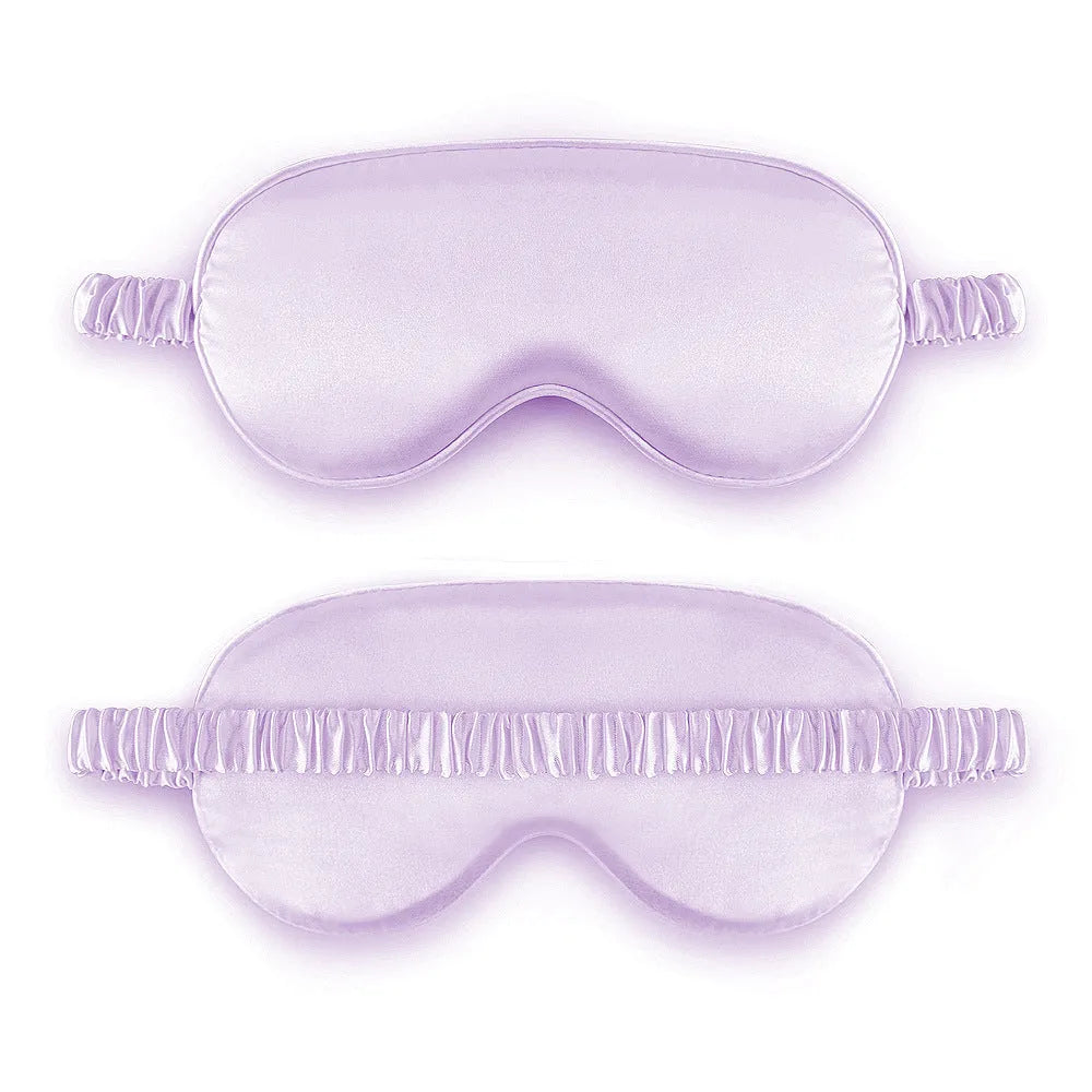Double-sided silk-like eyeshade mask in rayon elastic satin showing multiple colour options.