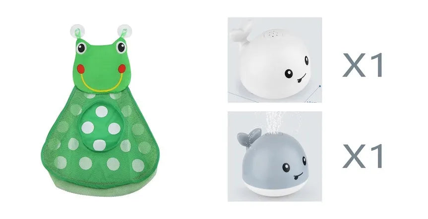 Automatic spray whale bath toy with LED lights floating in water