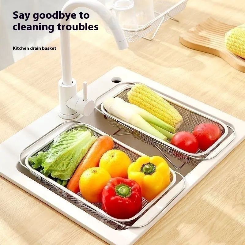 Thickened retractable stainless steel sink rack over a kitchen sink, detachable draining and storage rack, simple style, Extra Large or Large Size