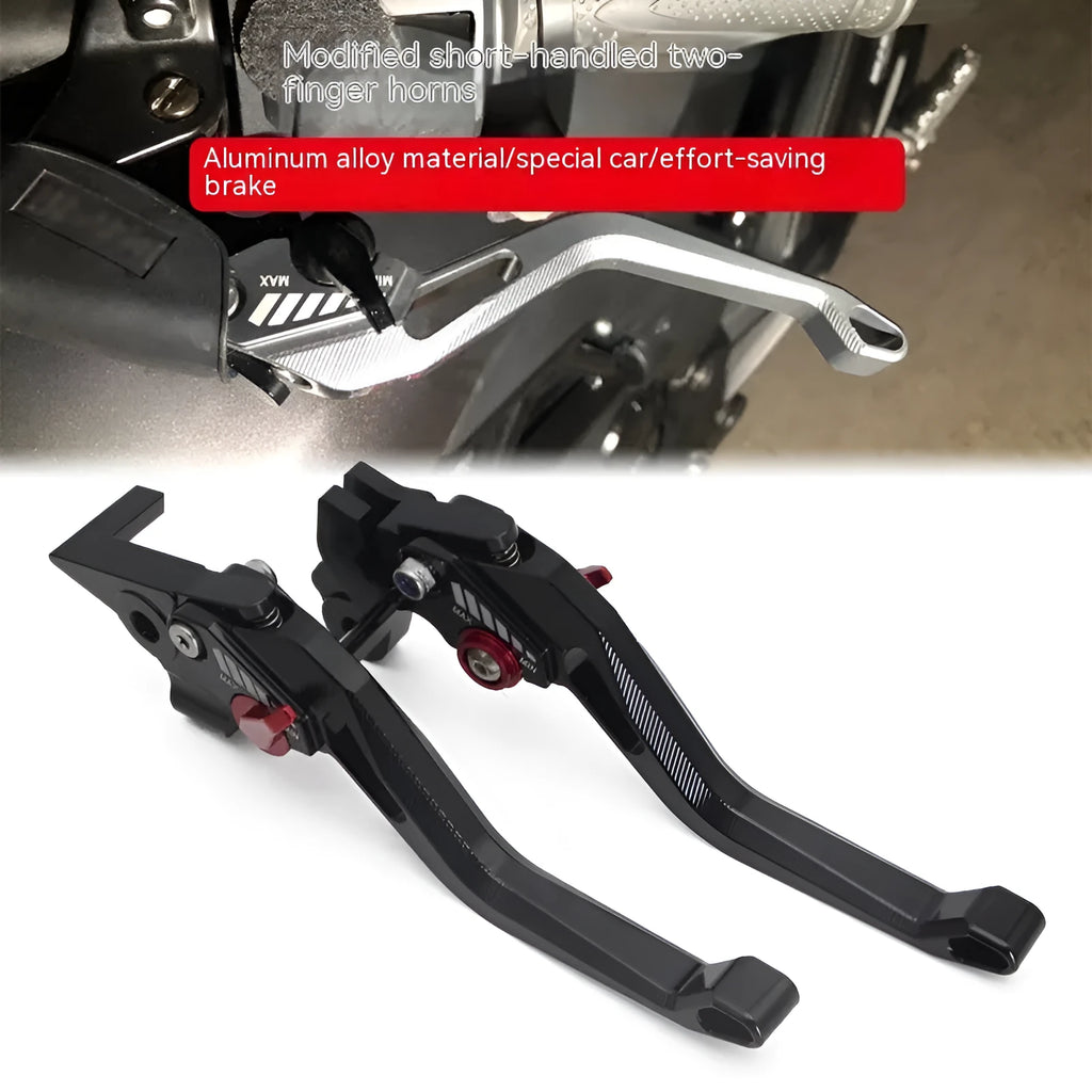 Motorcycle metal clutch lever in six colour options showing two-finger design