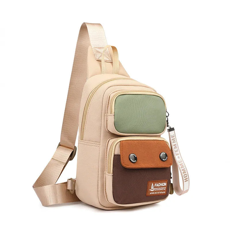 Nylon outdoor leisure crossbody shoulder bag with contrast colour trim options