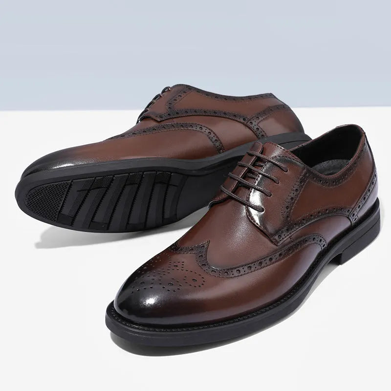Men's black and brown brogue shoes in business style with PU leather construction