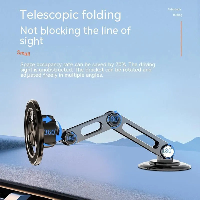 All-metal magnetic car phone holder with magnetic rings and adhesive pads in black colour