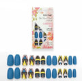 24 blue pointed colour-printed fake nails with 2g glue in a 14.5cm x 7.5cm x 2.2cm box