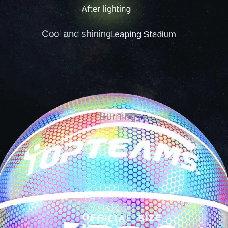 Creative fluorescent basketball size 7 with holographic luminous reflective PU surface in chroma colour