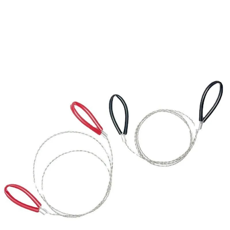 Portable survival wire saw with leather case showing black and red colour options