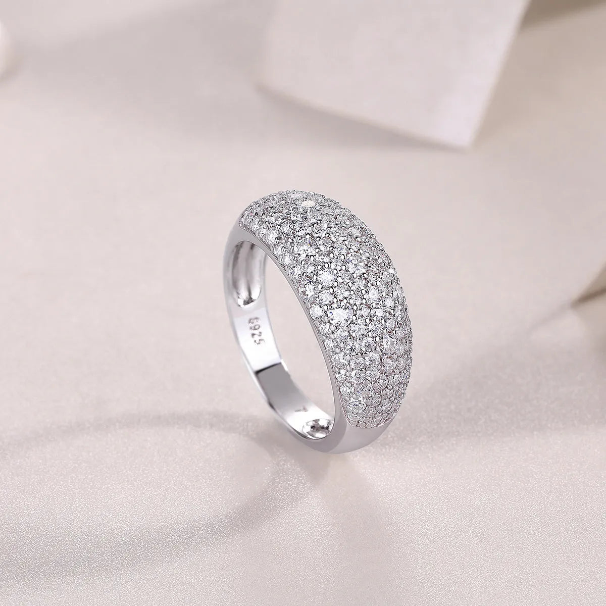 Moonlit Night Stars moissanite wedding ring set in S925 silver with platinum plating on white background