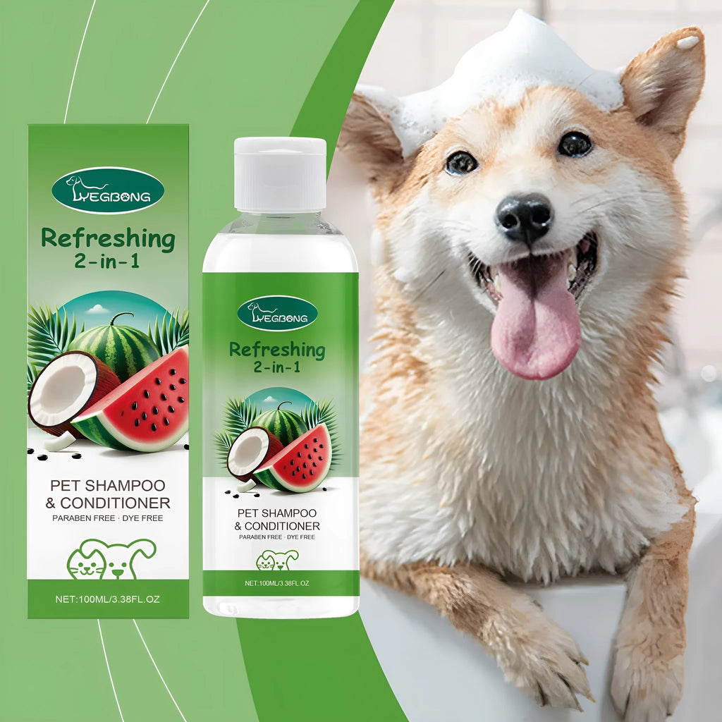 100ml bottle of pet 2-in-1 shampoo fragrance shower gel with watermelon and coconut extracts