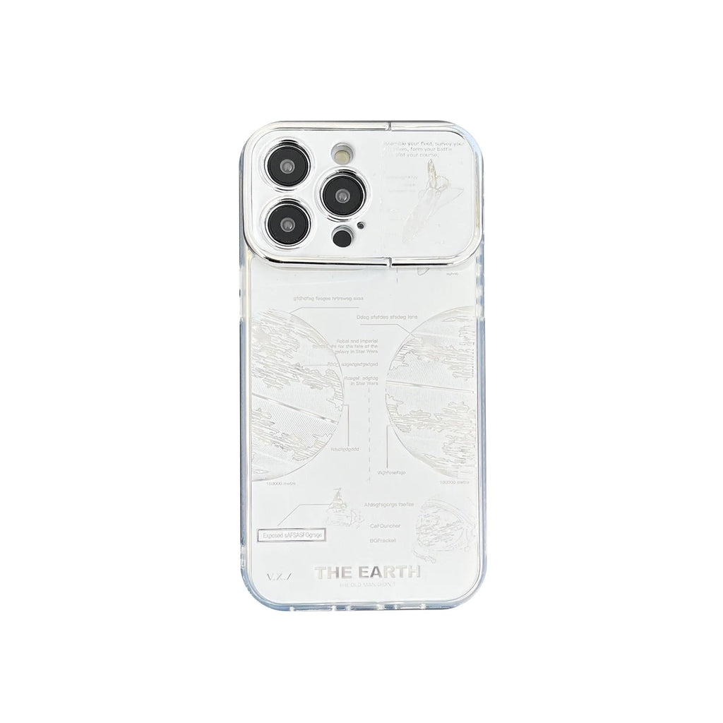 Pleated Bracket Phone Case Metal Planet for iPhone 11-14 Pro Max, two colour options shown