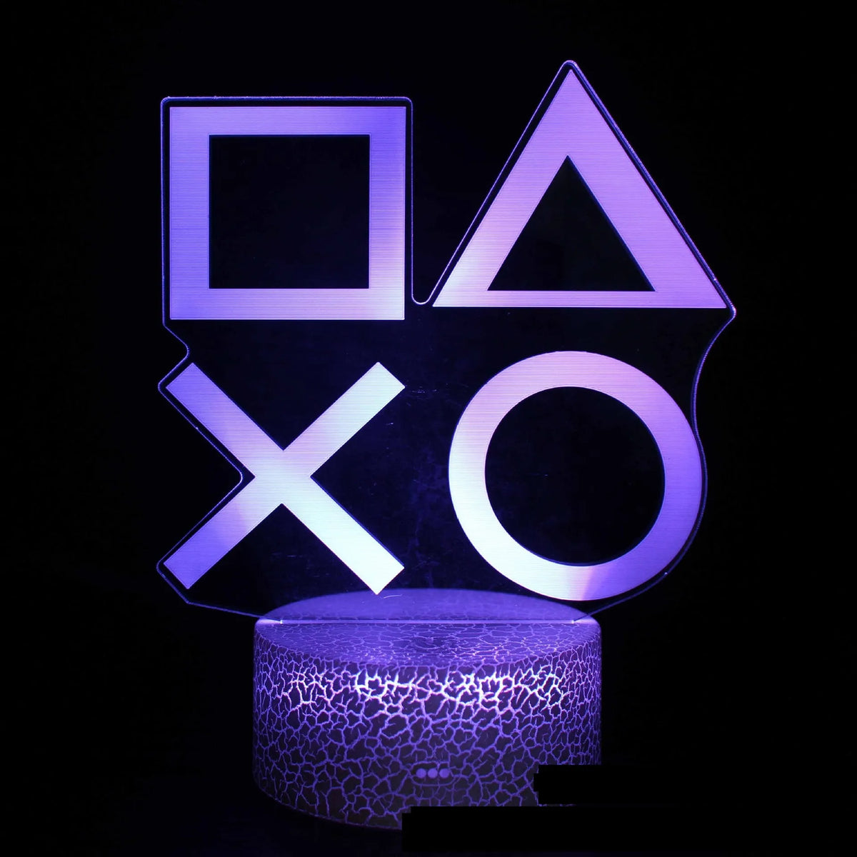 Red USB projection night light with acrylic shade, black base, colourful touch detail, and game handle shape