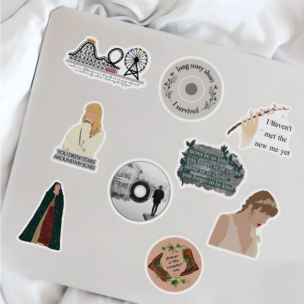 50 waterproof graffiti and cartoon stickers for luggage and notebooks, each measuring 4-6cm.