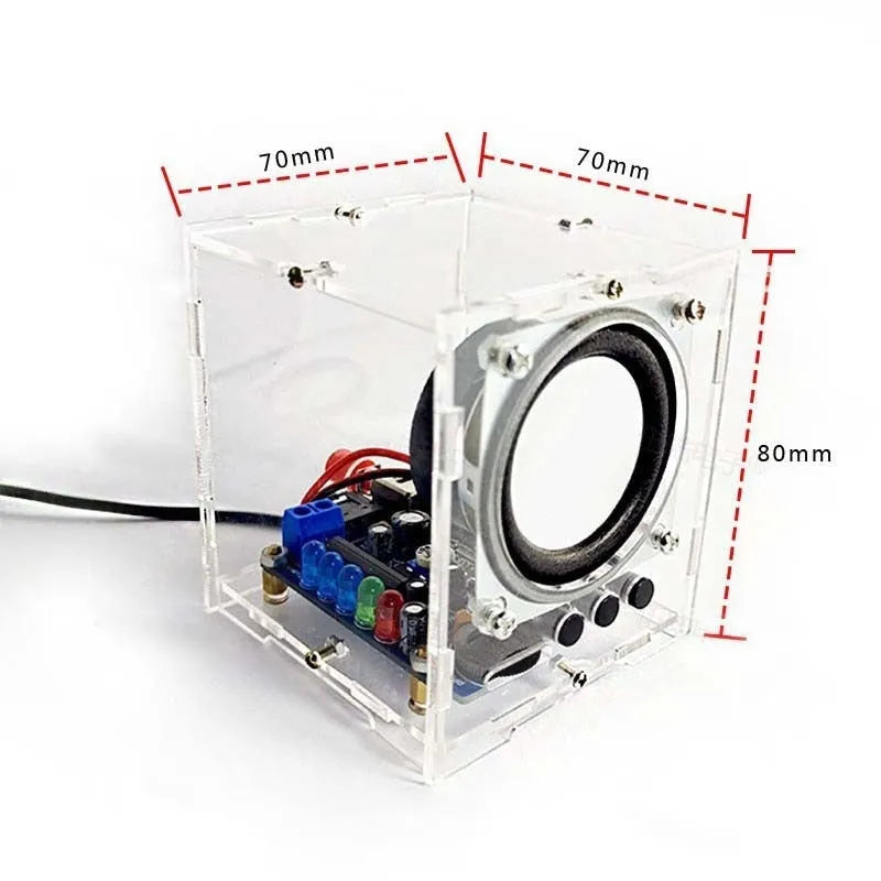 TJ-56-527 Bluetooth speaker electronic kit with PCB, components, drawings and casing, 70 x 70 x 80mm