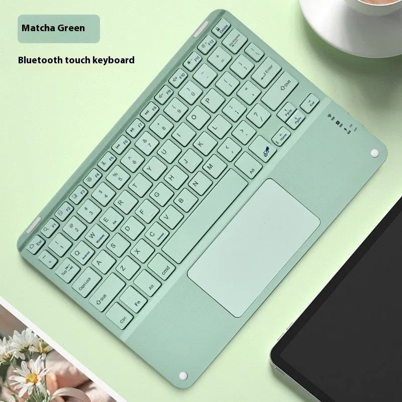 Square Hat Touch Bluetooth wireless charging keyboard in multiple colour options on a desk.