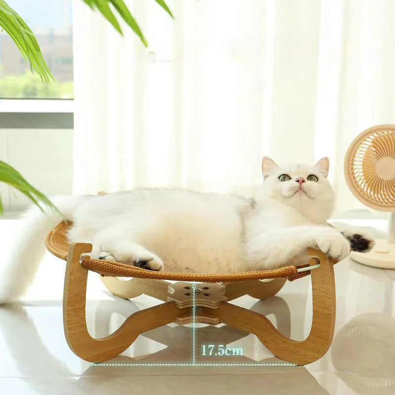 Brown woven rattan pet bed measuring 46x46cm with 17.5cm raised platform for cats and dogs
