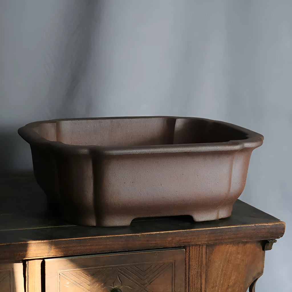 Rectangular purple sand ceramic bonsai pot with modern minimalist design