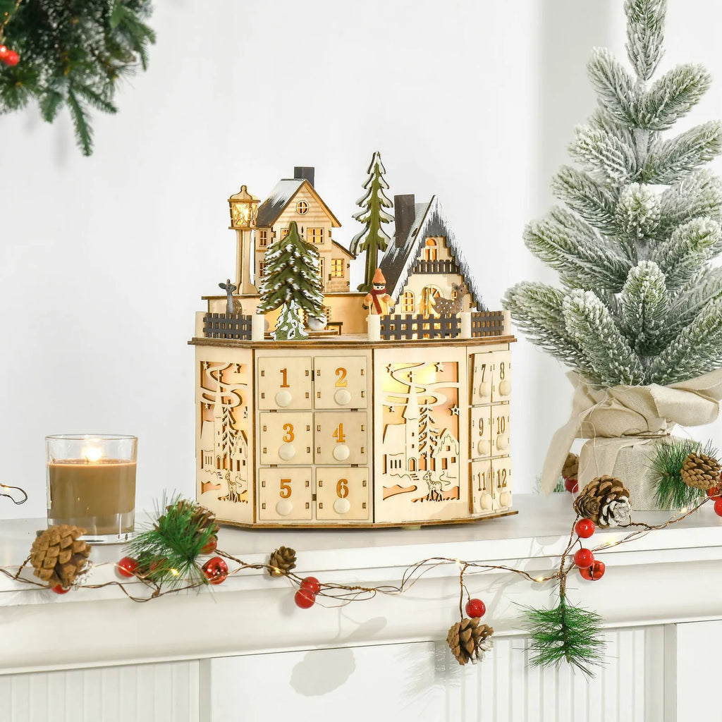 Wooden Christmas 24-day countdown advent calendar ornament for home and office gift use