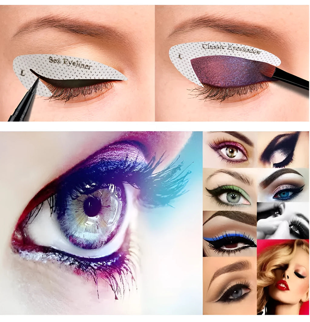 Set of four reusable eyeliner sticker makeup templates for wings and cat-eye designs