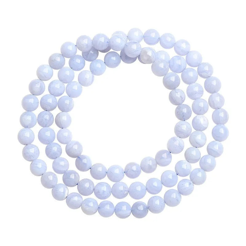 Blue agate beaded bracelet with three-circle design and natural striped patterns on 6-6.8mm stones
