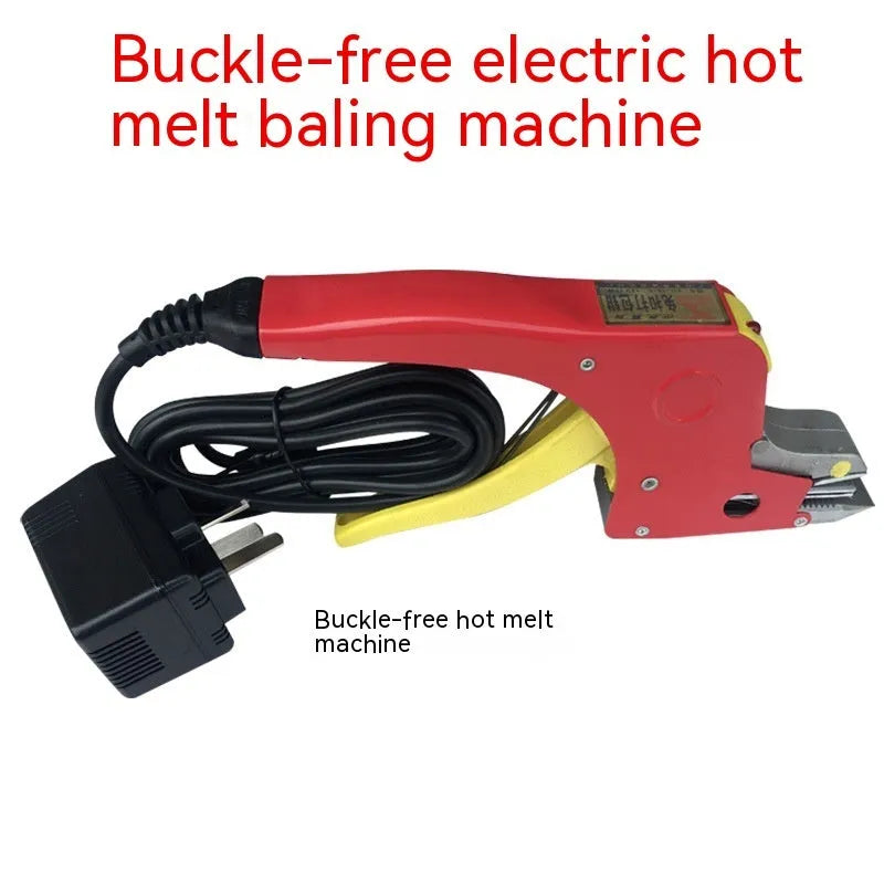 Electric hot melt packing machine suit with plastic steel tensioner and yellow packaging tape for box strapping