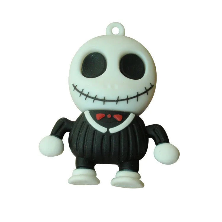 Halloween-themed skull cartoon USB flash drive with a small metal chain attached.