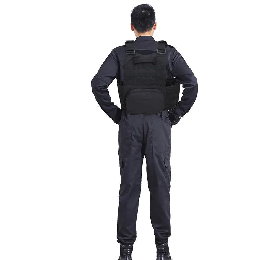 Tactical Molle plate carrier vest in Oxford with 3 detachable accessory bags, size 40cm x 25cm x 44cm