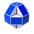 Magic Puzzle Snake twistable plastic fidget toy in small 5x5x5cm and large 7x7x7cm sizes with colourful segments.