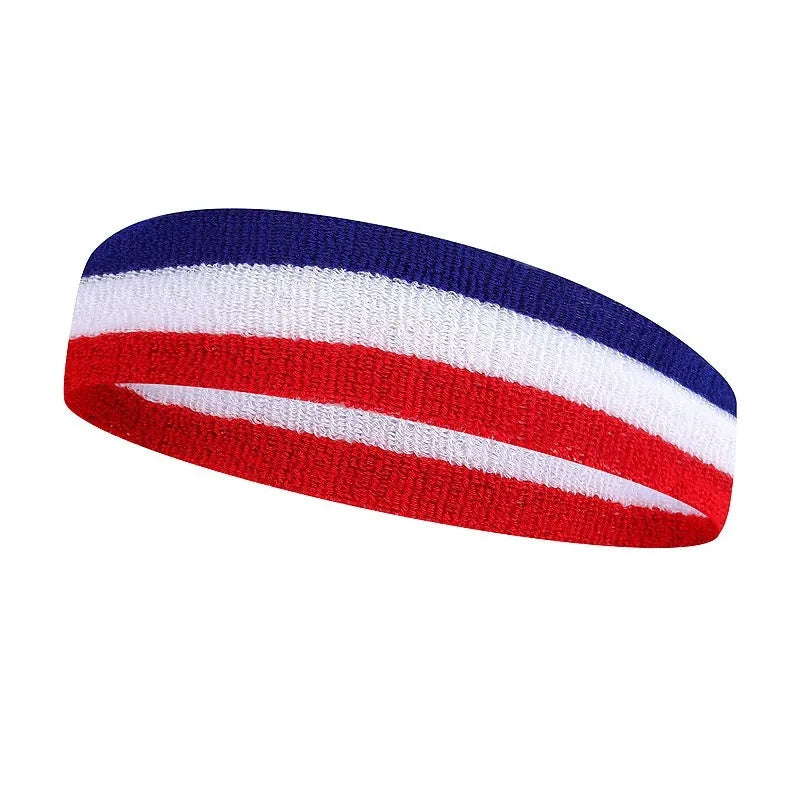 Adult sports headband in multiple colour combinations including black red yellow and blue white red.