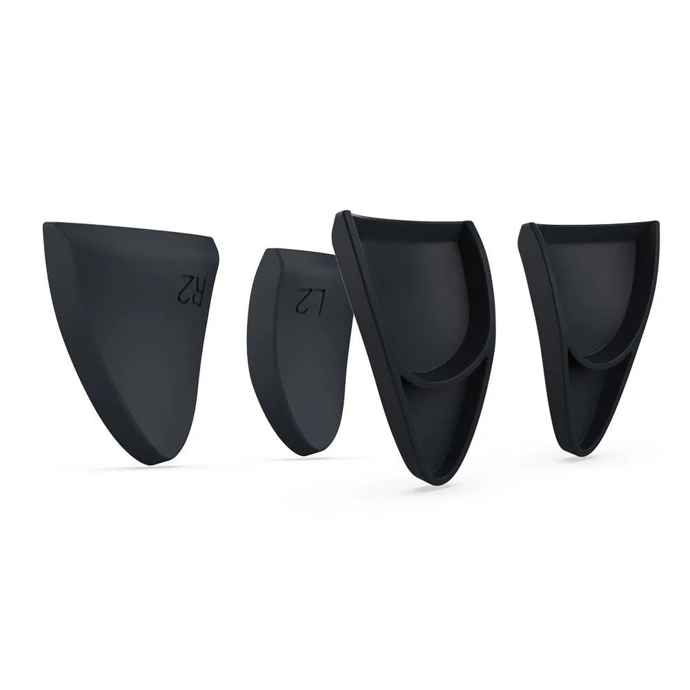 Black silicone PS5 controller button cap set with 4 thumb grip caps and 4 trigger extenders