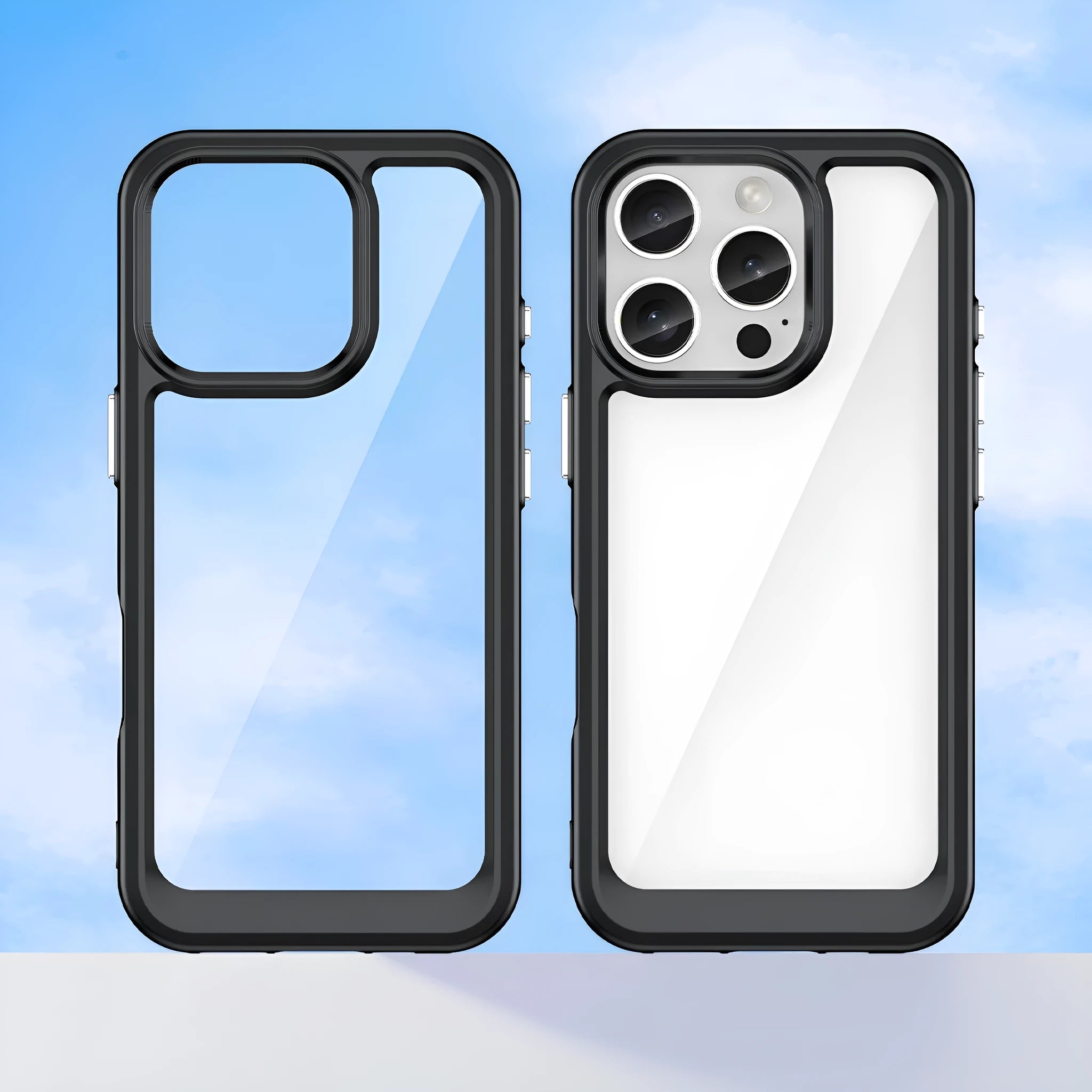 Plastic transparent backboard protective cover for Apple iPhone in PC TPU material, anti-fall phone case with clear design
