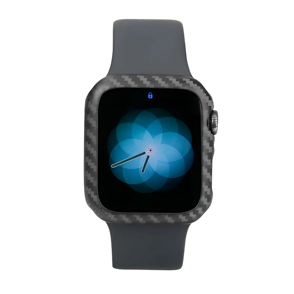 Black leather half wrap case with carbon fiber texture for 44mm Apple Watch 4