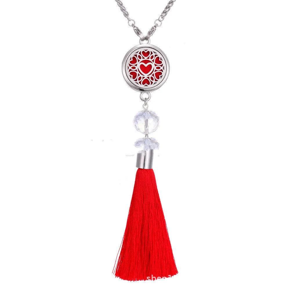 Alloy tassel car fragrance pendant necklace with 50cm chain and 12mm scent box