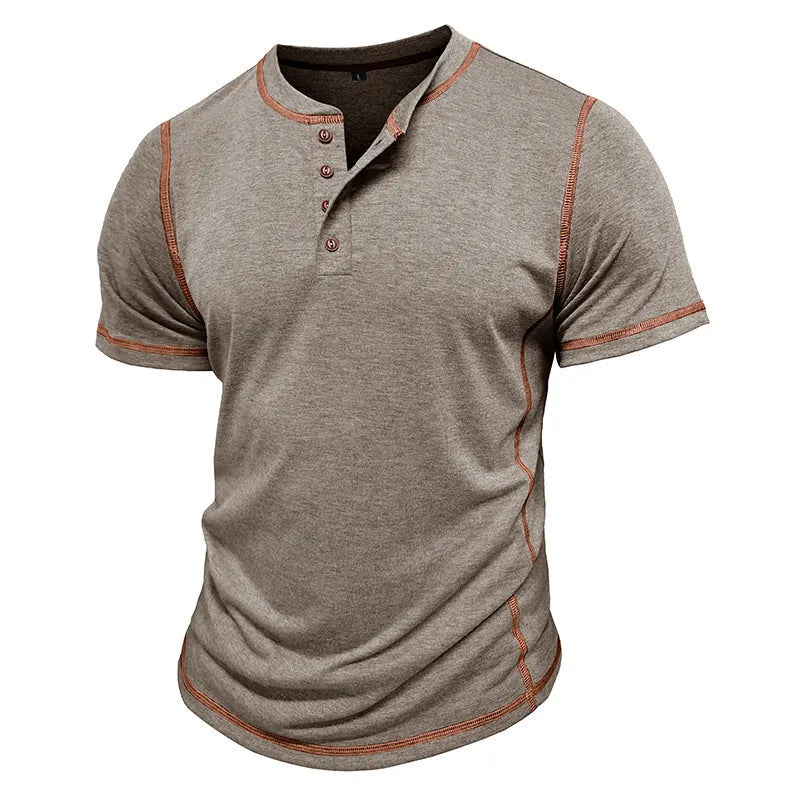Men's cotton blend short sleeve polo shirt with button front in blue, front view