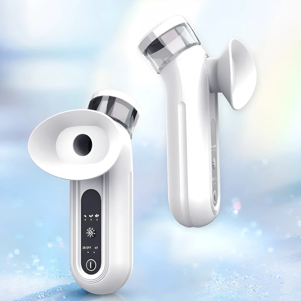 White rechargeable eye moistening device and mask for hot compress therapy.