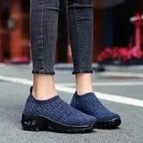Air cushion slip-on trainers for women, mesh upper, honeycomb insole, non-slip PU sole, black purple grey navy, sizes 35-42
